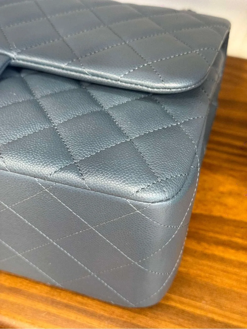 CHANEL Blue Quilted Caviar Double Flap Shoulder Bag with Gold Hardware